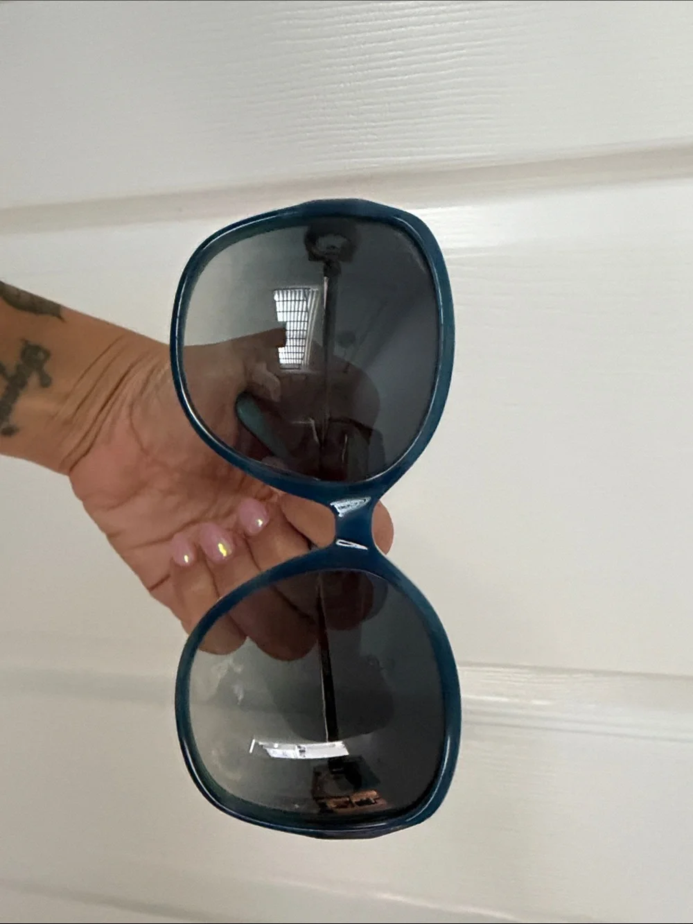 Salvatore Ferragamo Teal Cat Eye Sunglasses with Dark Lenses